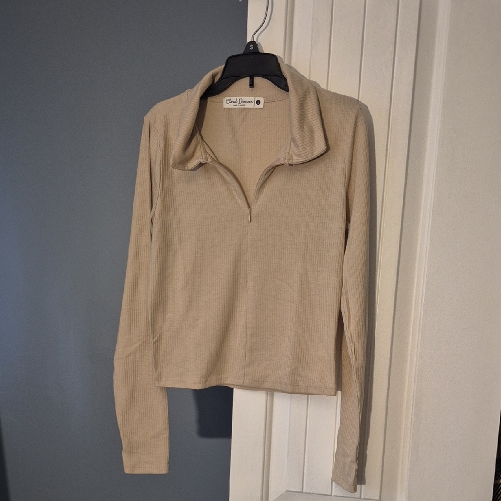 Cloud Dancer Juniors Beige Long Sleeve Quarter-Zip Top